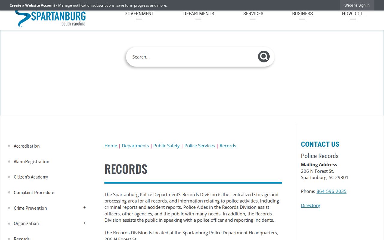 Spartanburg County city police booking-record request information