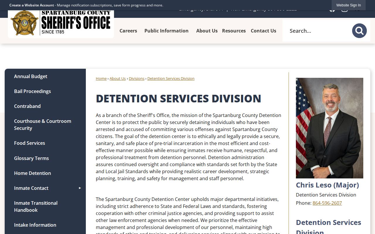 Spartanburg County Detention Center booking and custody record source