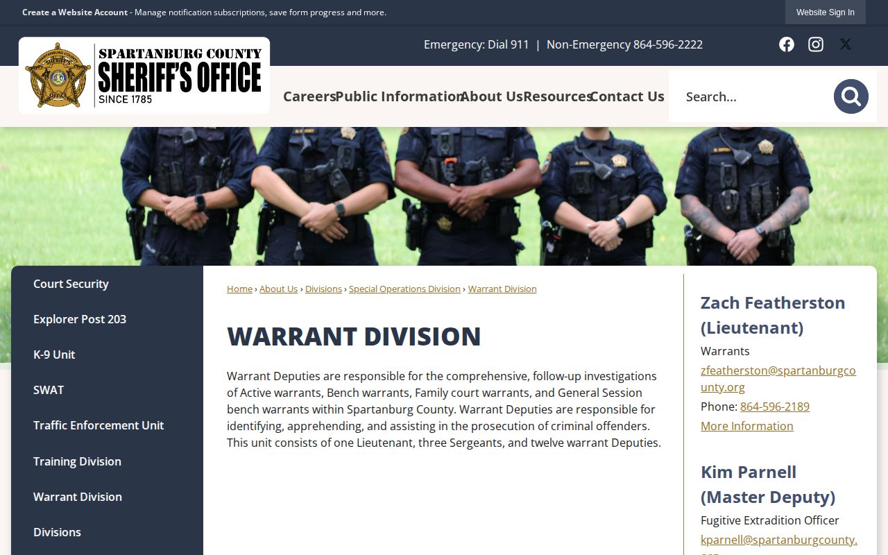 Spartanburg County warrant record source at the Sheriff's Warrant Division